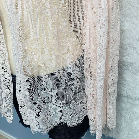 Xhilaration Pink Lace Open Cardigan Bell Sleeve XS - Picture 9 of 15